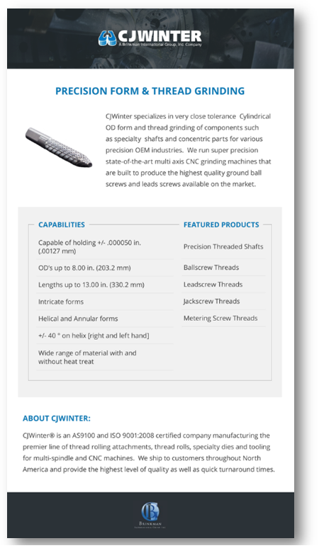 PRECISION FORM & THREAD GRINDING PRECISION FORM & THREAD GRINDING